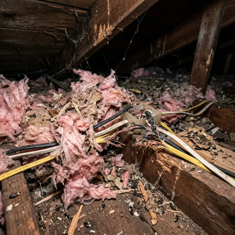 Contaminated ceiling insulation being assessed in a Stonehaven roof space