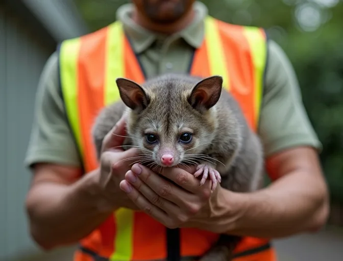 Animal handler safely recovering a deceased possum in Stonehaven